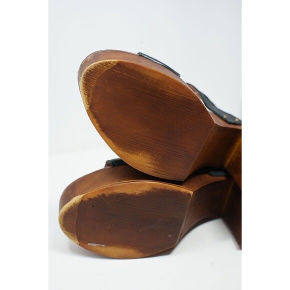 MUSSE & CLOUD 40 US9 Leiza Black Leather Sandals Wood Heel & Platform SPAIN - Picture 9 of 14